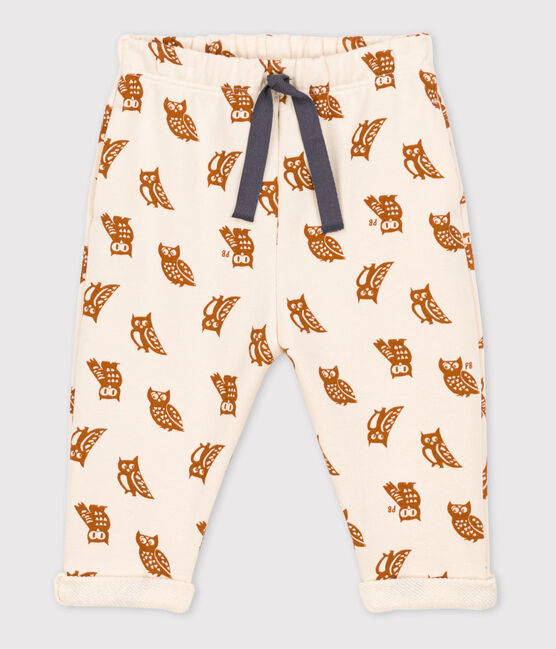 Babyhose aus Molton mit Eulenprint weiss AVALANCHE/ ECUREUIL