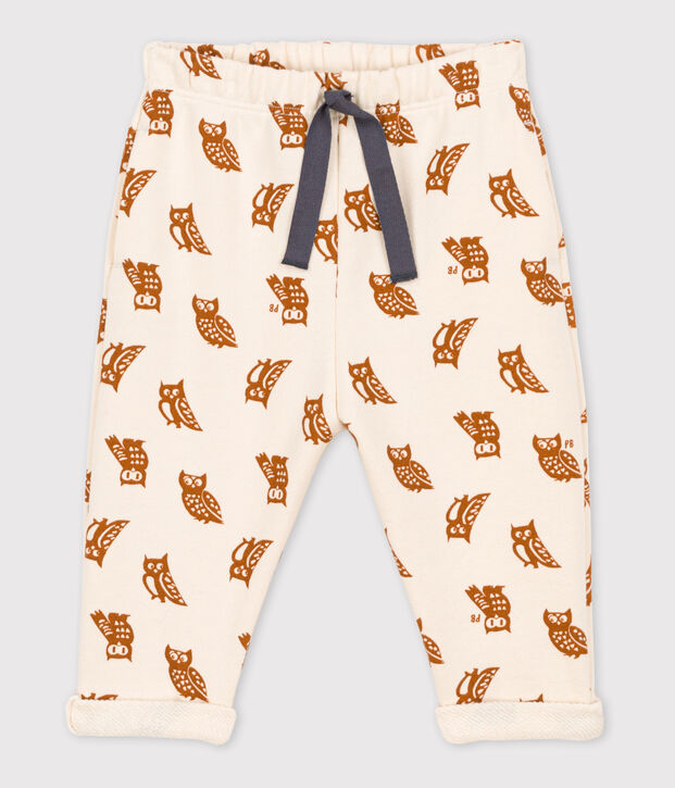 Babyhose aus Molton mit Eulenprint naturfarben/braun
