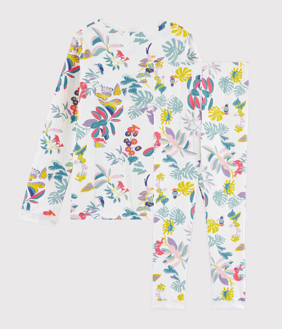 Kinderpyjama aus Doppeljersey mit Dschungelaufdruck für Mädchen weiss MARSHMALLOW/weiss MULTICO