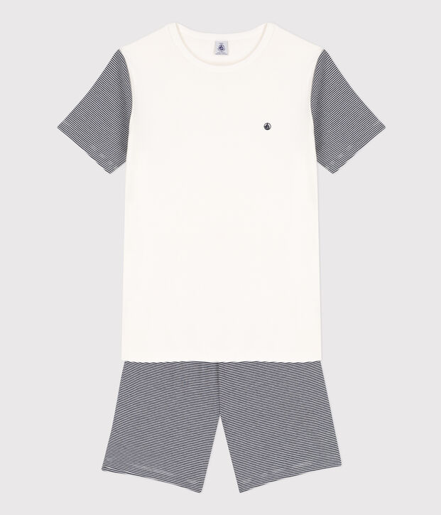 Kinder-Kurzpyjama aus Baumwolle mit Ringelstreifen f&uuml;r Jungen blau/weiss