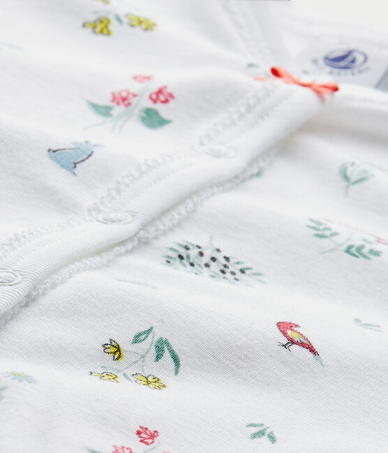 Bedruckter Baby-Mädchen-Strampler ohne Fuß weiss ECUME/weiss MULTICO