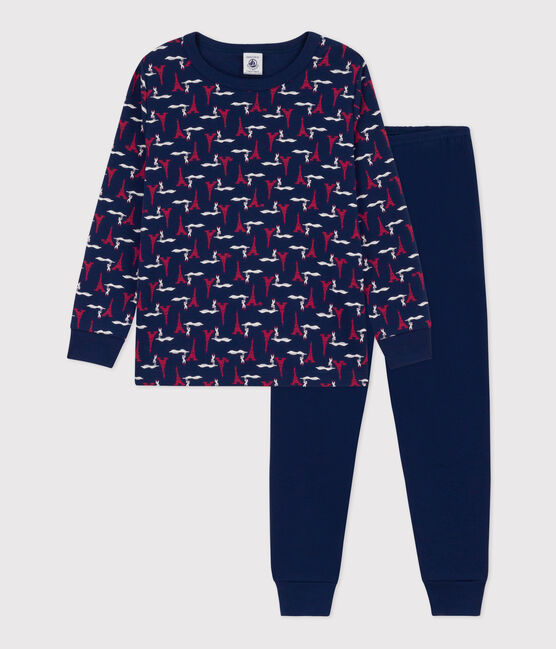 Kinderpyjama Paris aus Baumwolle blau MEDIEVAL/weiss MULTICO