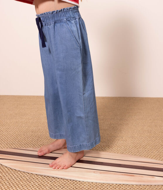 Weite Kinderhose aus leichtem Denim für Mädchen blau DENIM CLAIR