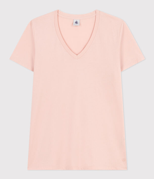 Damen-T-Shirt LE DROIT aus Baumwolle mit V-Ausschnitt rosa