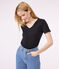 Kurzärmeliges Damen-T-Shirt L'ICONIQUE aus einfarbigem Rippstrick schwarz BLACK