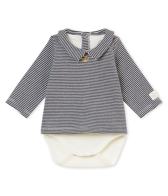 Langärmeliger Baby Jungen Einteiler blau SMOKING/weiss MARSHMALLOW