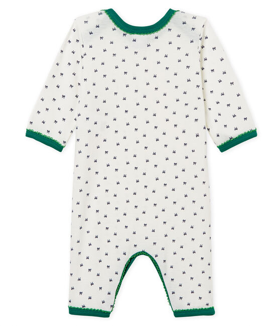 Baby-Strampler in Rippstrick für Mädchen weiss MARSHMALLOW/blau MEDIEVAL