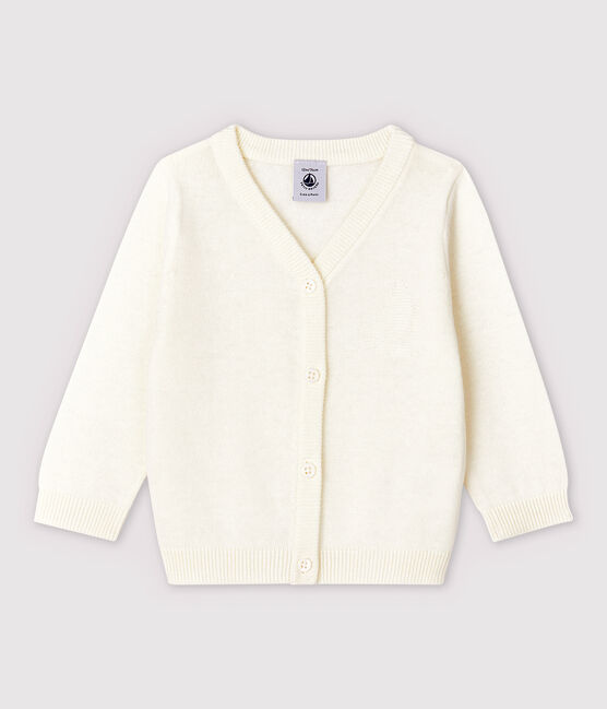 Baby-Cardigan aus Baumwolljersey-Strick mit Leinenanteil Jungen weiss MARSHMALLOW