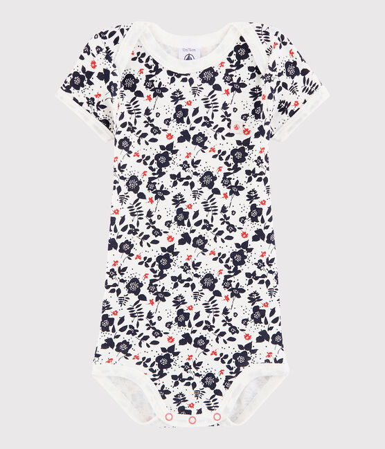 Kurzärmeliger Baby-Body Mädchen weiss MARSHMALLOW/weiss MULTICO