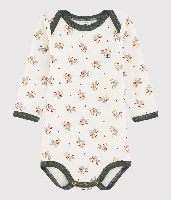 Langärmeliger Baby-Body Jungen weiss MARSHMALLOW/weiss MULTICO