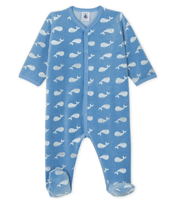 Strampler für Jungen aus Velours blau ALASKA/weiss MARSHMALLOW