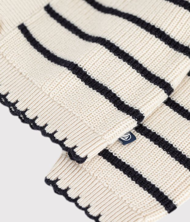 Baby-Cardigan aus Baumwolle mit Streifen naturfarben/blau