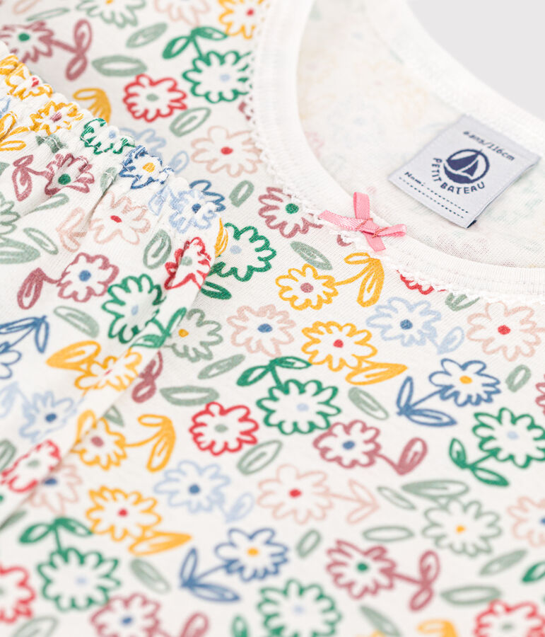 Kinder-Pyjama aus Baumwolle mit Blumenmotiv weiss/vielfarbig