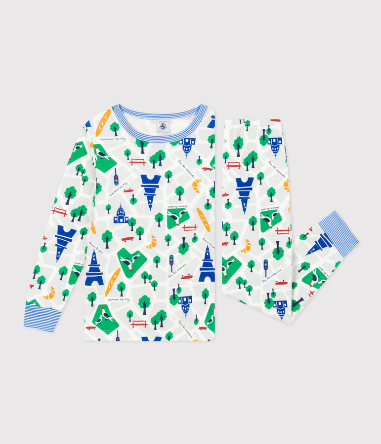 Kinderpyjama aus Baumwolle mit Paris-Printmotiv weiss/vielfarbig