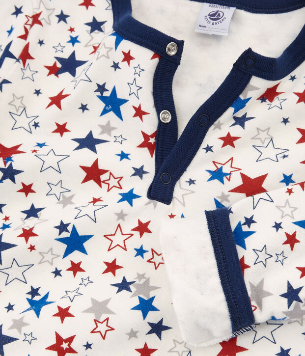 Pyjama aus Doppeljersey f&uuml;r kleine Jungen weiss/vielfarbig