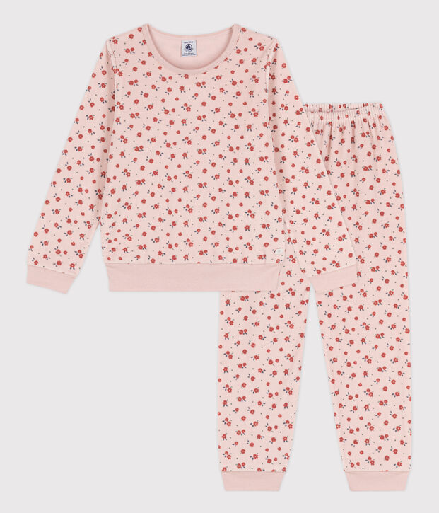 Kinderpyjama aus Nicki mit Blumenmotiv f&uuml;r M&auml;dchen rosa/vielfarbig
