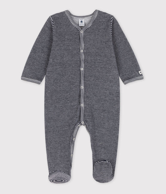 Baby-Strampler aus Nicki mit Ringelstreifen blau SMOKING/weiss MARSHMALLOW