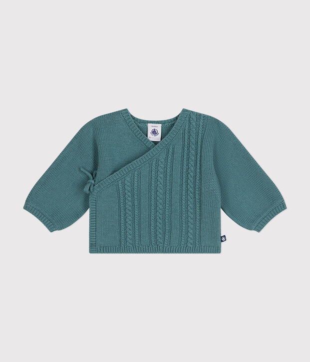 Baby-Cardigan aus Wolle und Baumwolle gr&uuml;n