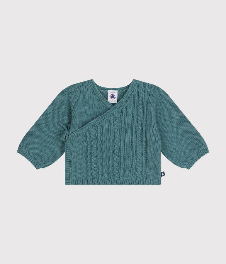 Baby-Cardigan aus Wolle und Baumwolle gr&uuml;n PAUL