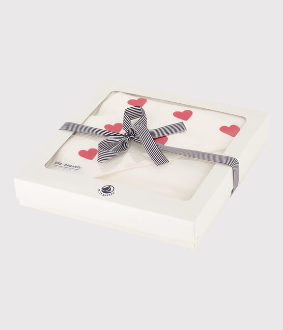 Baby-Badetuch aus Baumwolle mit Herzmotiv weiss MARSHMALLOW/rot TERKUIT