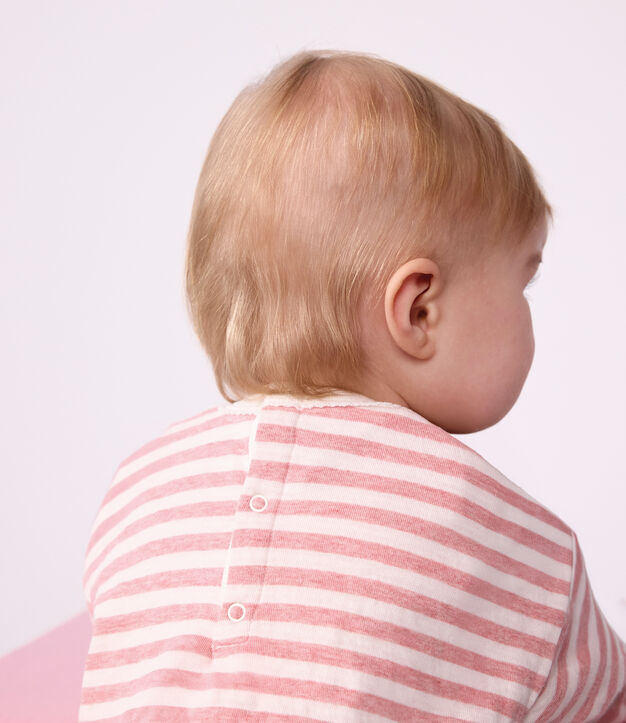 Lang&auml;rmeliges Baby T-Shirt aus Baumwolle mit Streifen. rosa/naturfarben