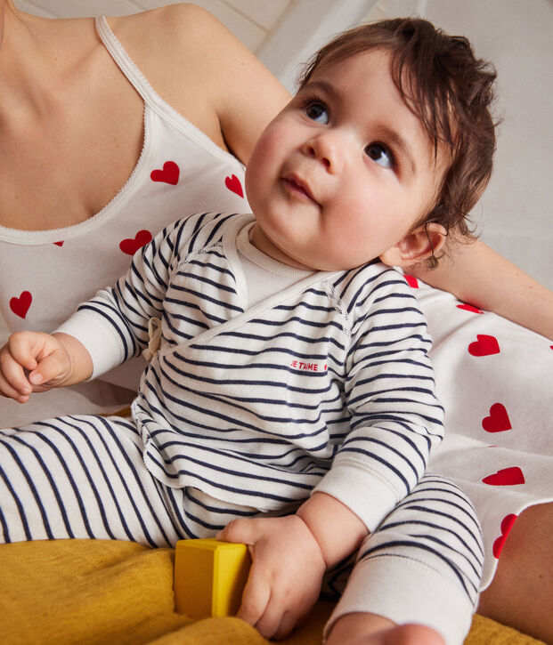 3-teiliges Baby-Set aus Baumwolle mit Streifen weiss/blau