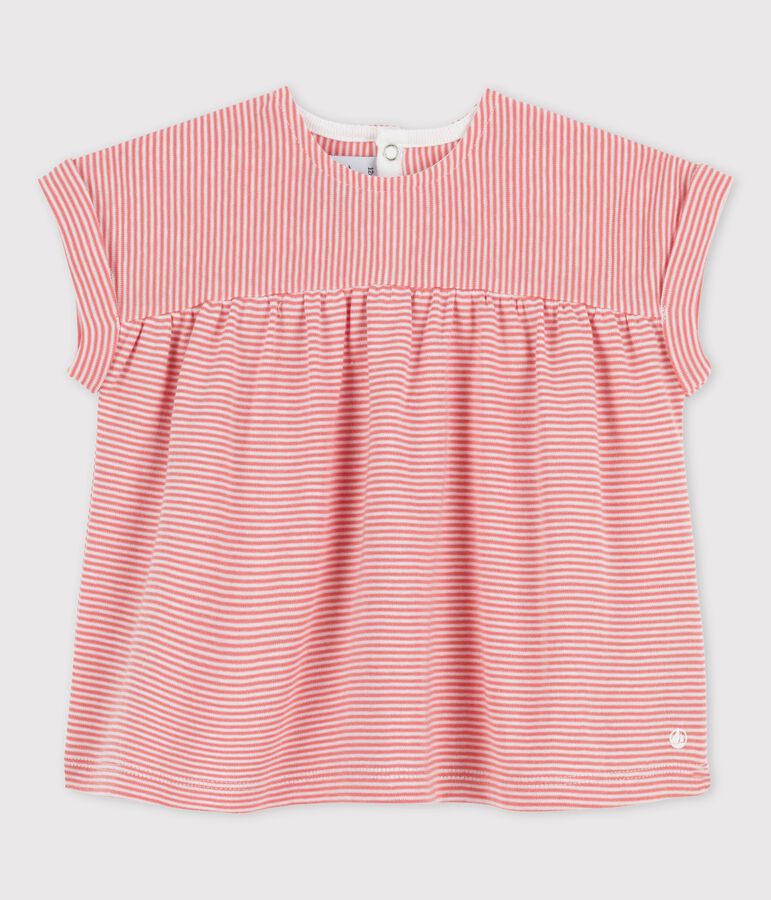 Kurz&auml;rmelige Baby-Bluse aus Bio-Baumwolle rosa/weiss