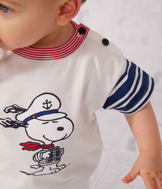T-Shirt Petit Bateau X Snoopy aus leichtem Jersey für Babys weiss MARSHMALLOW/weiss MULTICO
