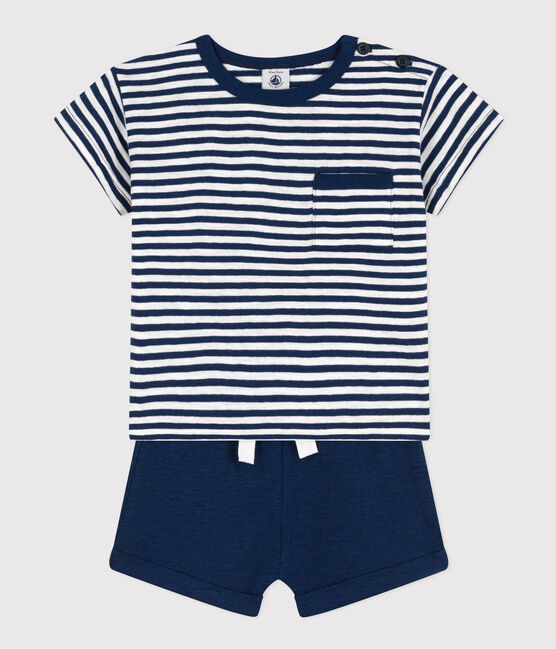 Baby-Set aus Baumwolljersey blau MEDIEVAL/weiss MARSHMALLOW