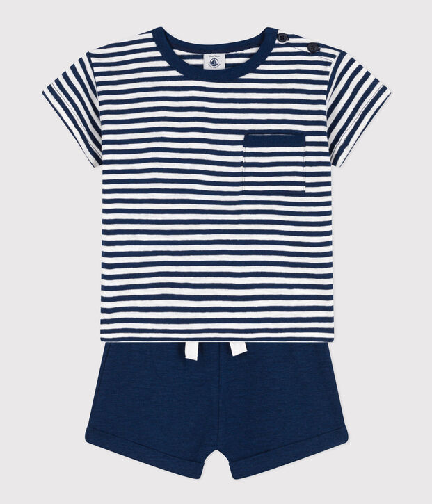 Baby-Set aus Baumwolljersey blau/weiss