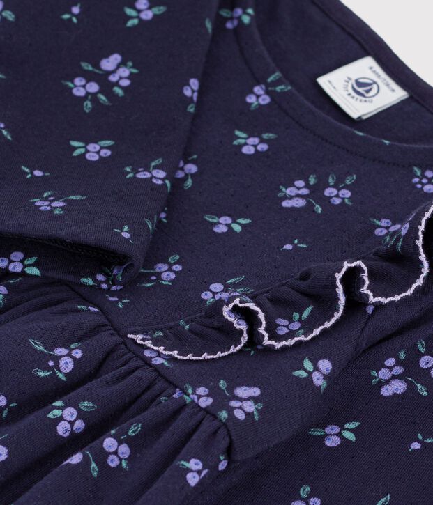 Lang&auml;rmeliges Kinder-Kleid aus Baumwolle mit Blumenmuster blau/vielfarbig