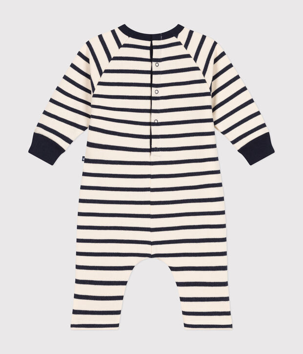 Langer Baby-Overall aus Molton naturfarben/blau