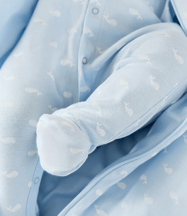 Strampler mit Kragen aus Baumwolle mit Walmotiv blau/weiss