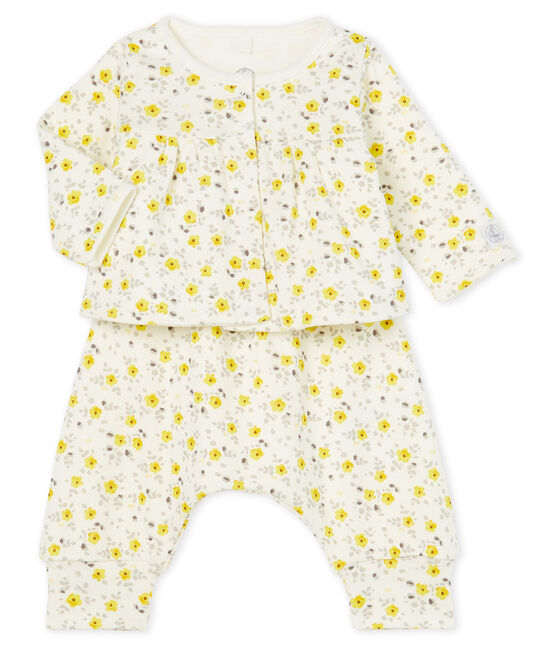 3-teiliges Baby-Set aus Wolle und Baumwolle für Mädchen weiss MARSHMALLOW/weiss MULTICO