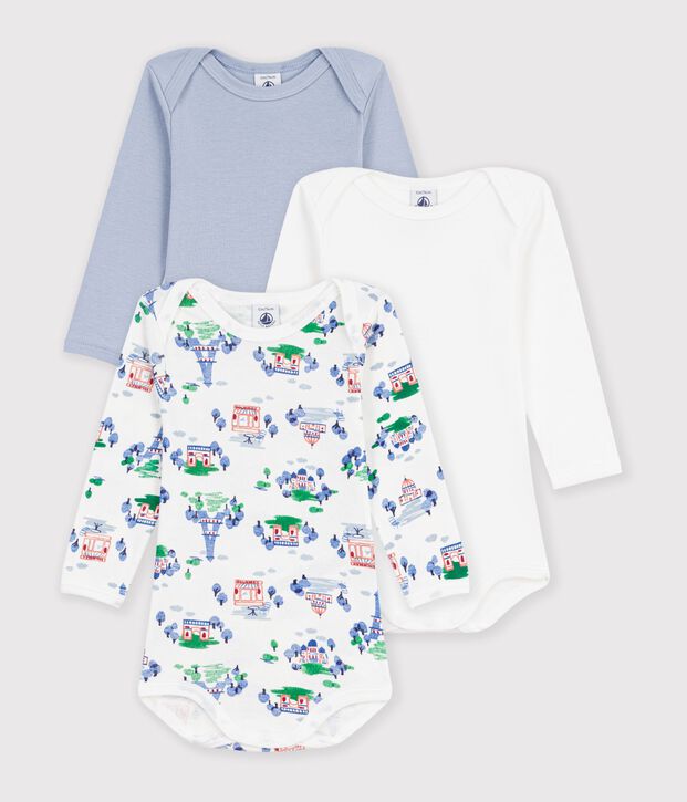 Set lang&auml;rmeliger Baby-Bodys aus Baumwolle mit Paris-Motiv vielfarbig