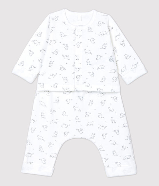 Zweiteiliges Baby-Set aus Bio-Baumwolle mit Murmeltier-Muster weiss MARSHMALLOW/grau GRIS