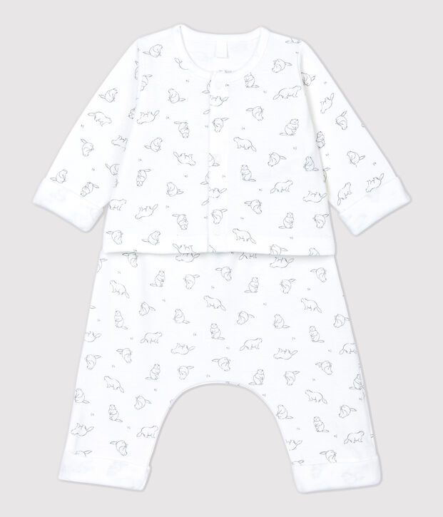 Zweiteiliges Baby-Set aus Bio-Baumwolle mit Murmeltier-Muster weiss/grau