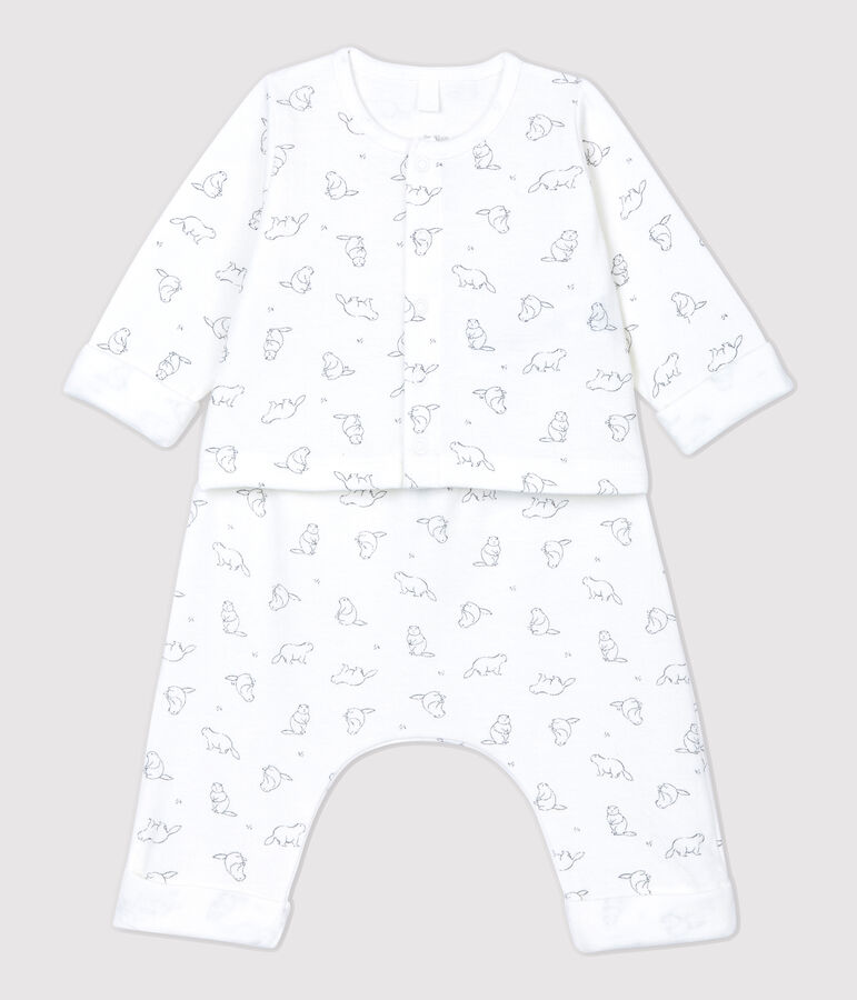 Zweiteiliges Baby-Set aus Bio-Baumwolle mit Murmeltier-Muster weiss/grau