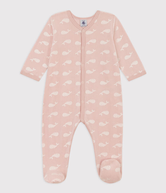 Baby-Strampler aus Samt mit rosa Walmotiv SALINE/ MARSHMALLOW