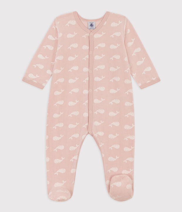 Baby-Strampler aus Samt mit rosa Walmotiv rosa/weiss