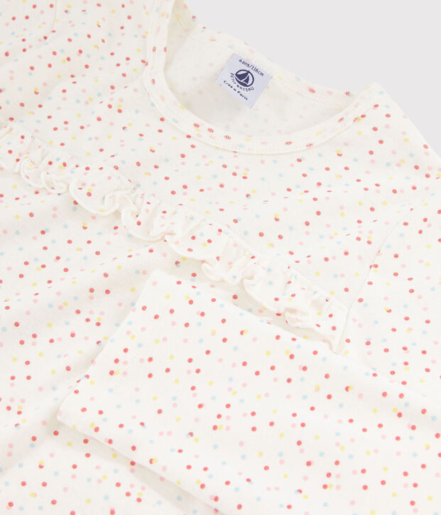 Kinderpyjama aus Bio-Baumwolle mit farbigem Polka-Dot-Muster f&uuml;r M&auml;dchen weiss/vielfarbig