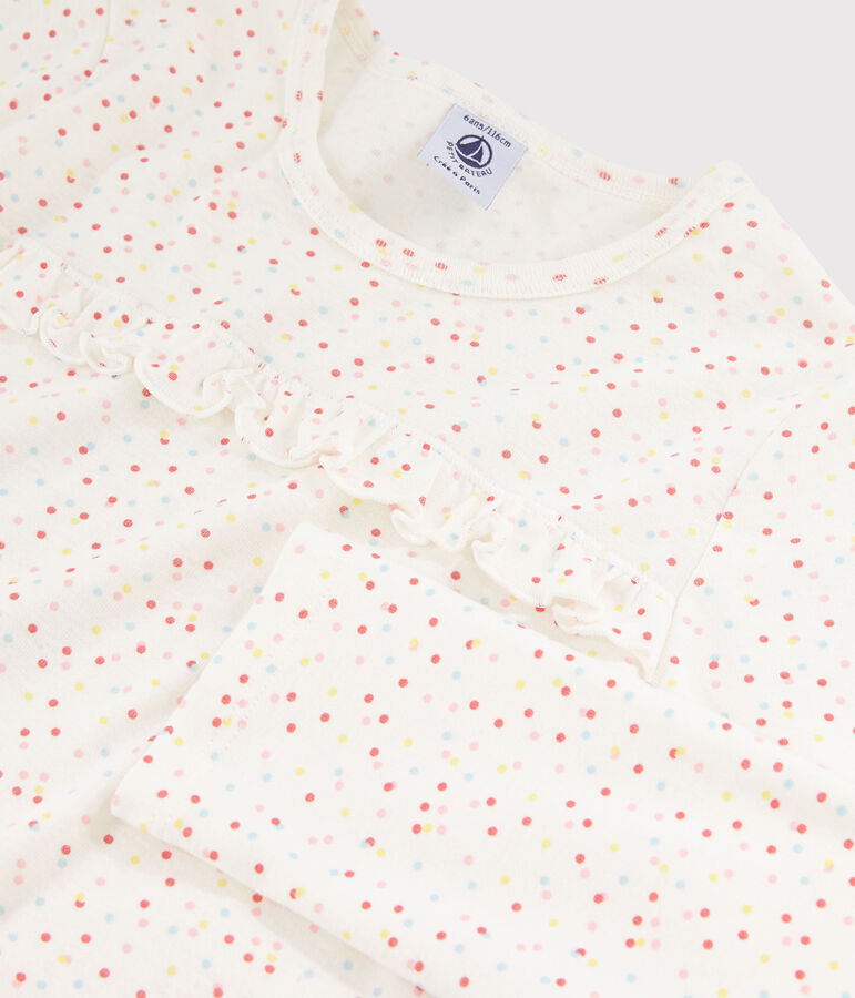 Kinderpyjama aus Bio-Baumwolle mit farbigem Polka-Dot-Muster f&uuml;r M&auml;dchen weiss/vielfarbig