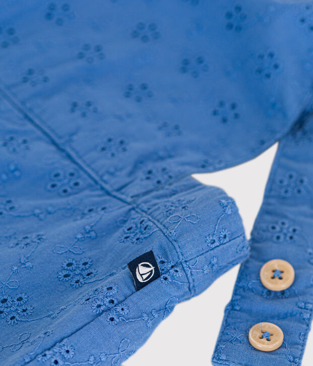 Kurze Baby-Latzhose aus englischer Spitze blau