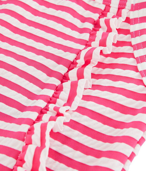Badeanzug mit Streifen und Rüschendetails rosa GEISHA/weiss MARSHMALLOW