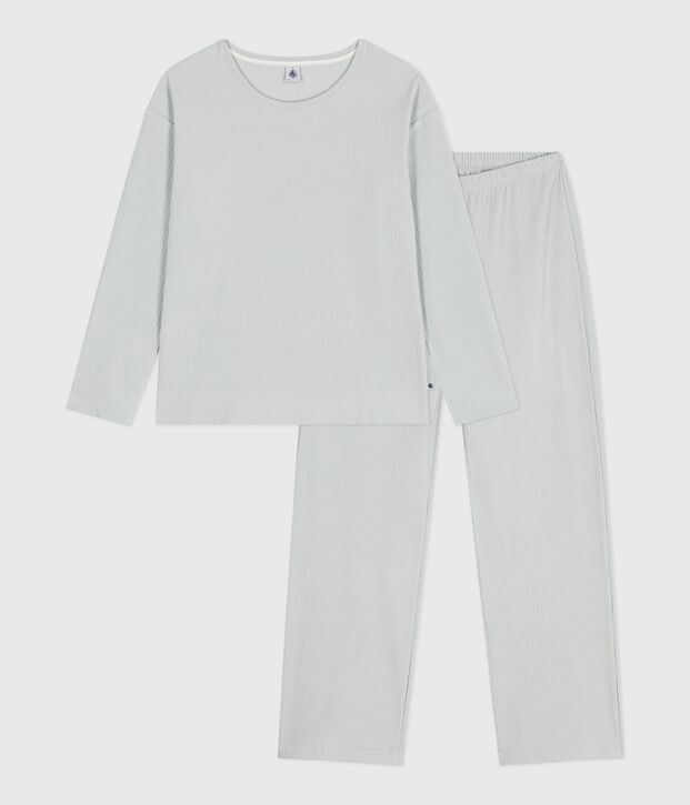 Damen-Pyjama aus einfarbigem Nicki mit geradem Bein blau