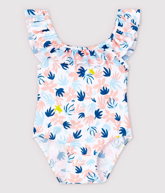 Baby-Badeanzug aus recyceltem Material für Mädchen weiss MARSHMALLOW/weiss MULTICO