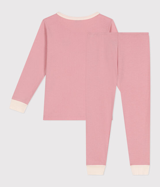 Langärmeliger Kinder-Pyjama aus einfarbiger Baumwolle rosa CHARME