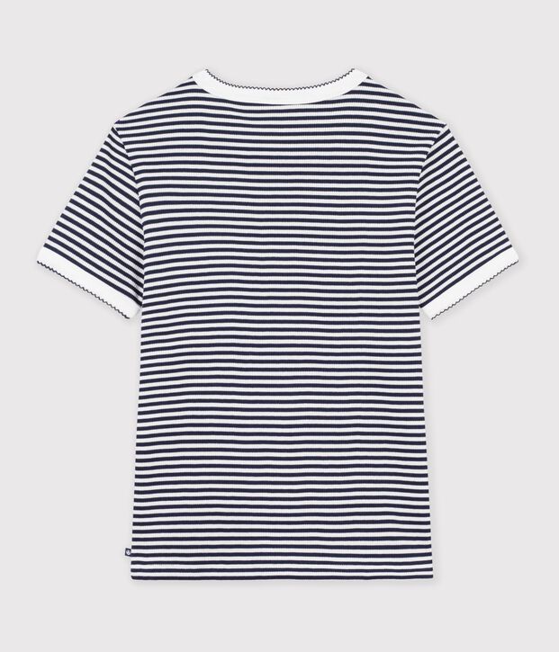 Kurz&auml;rmeliges Damen T-Shirt aus Baumwolle mit Streifen blau/weiss