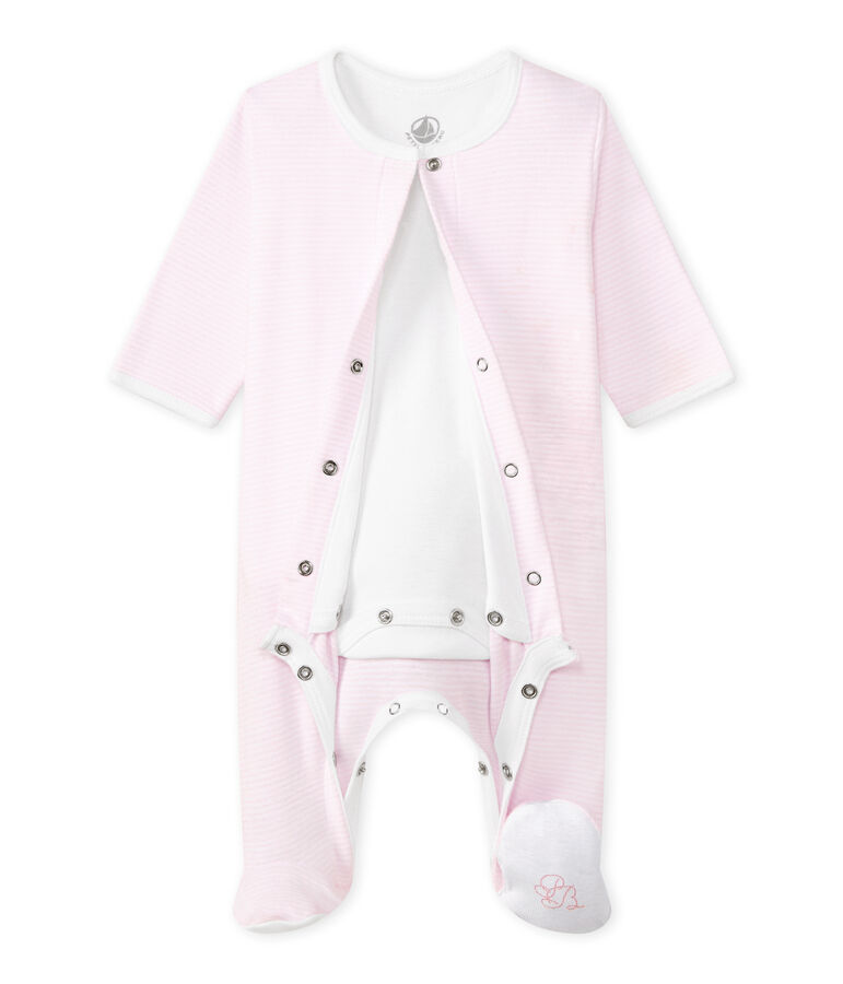 Unisex-Baby-Body und Schlafanzug in einem rosa VIENNE/weiss ECUME