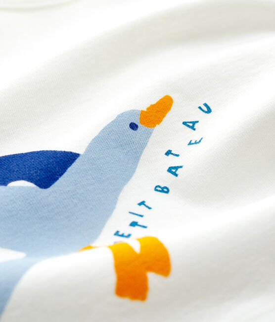 Kurzärmeliges Baby-T-Shirt aus Rippstrick für Jungen weiss MARSHMALLOW